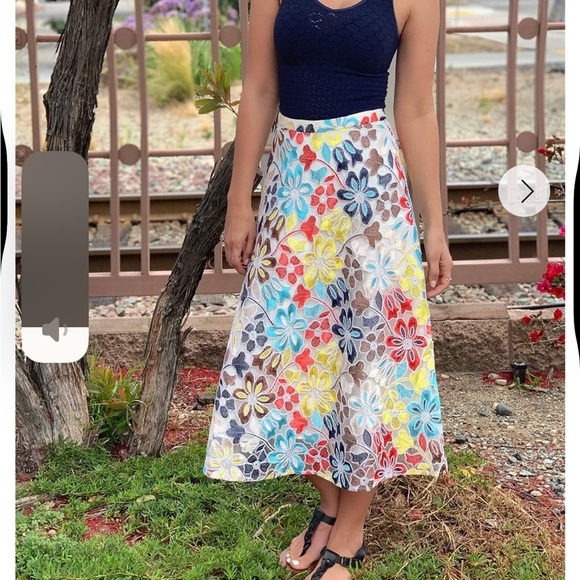 Anthropologie Eva Franco Embroidered Floral Midi Skirt Mesh Satin Lined Sz 6 - Picture 1 of 14